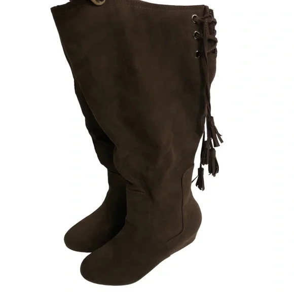 Brown faux suede knee high boots. Sz 6. New - Picture 3 of 4